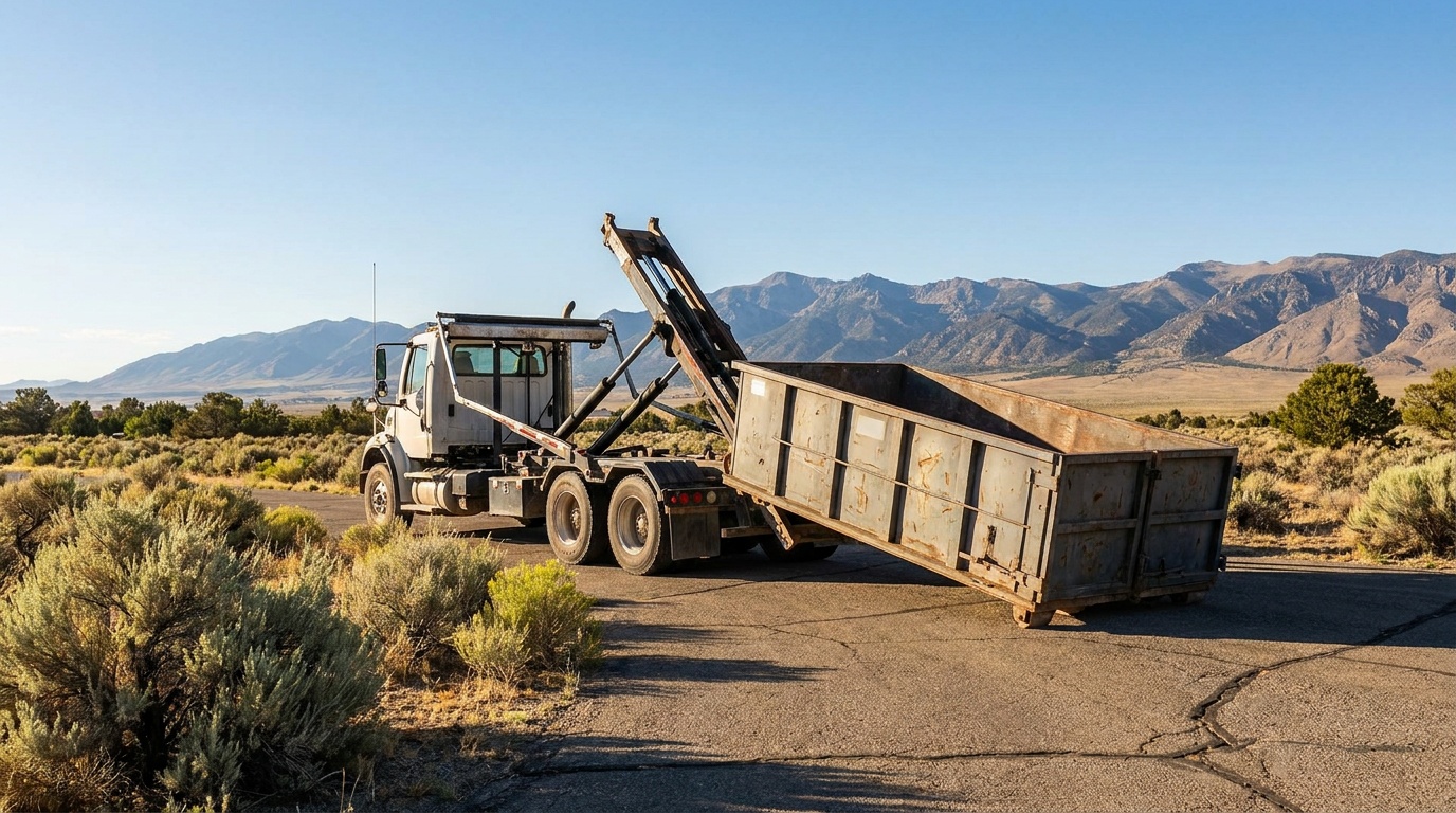 Roll-off truck delivering a dumpster in Sacramento